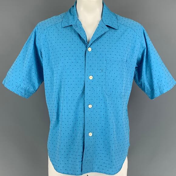 HAVER SACK Size L Blue Dots Cotton Button Up Short Sleeve Shirt - Picture 1 of 5